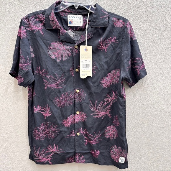 New Laguna Button-up Shirt Men's Size S Black Purple Beach Short Sleeve - Picture 1 of 7